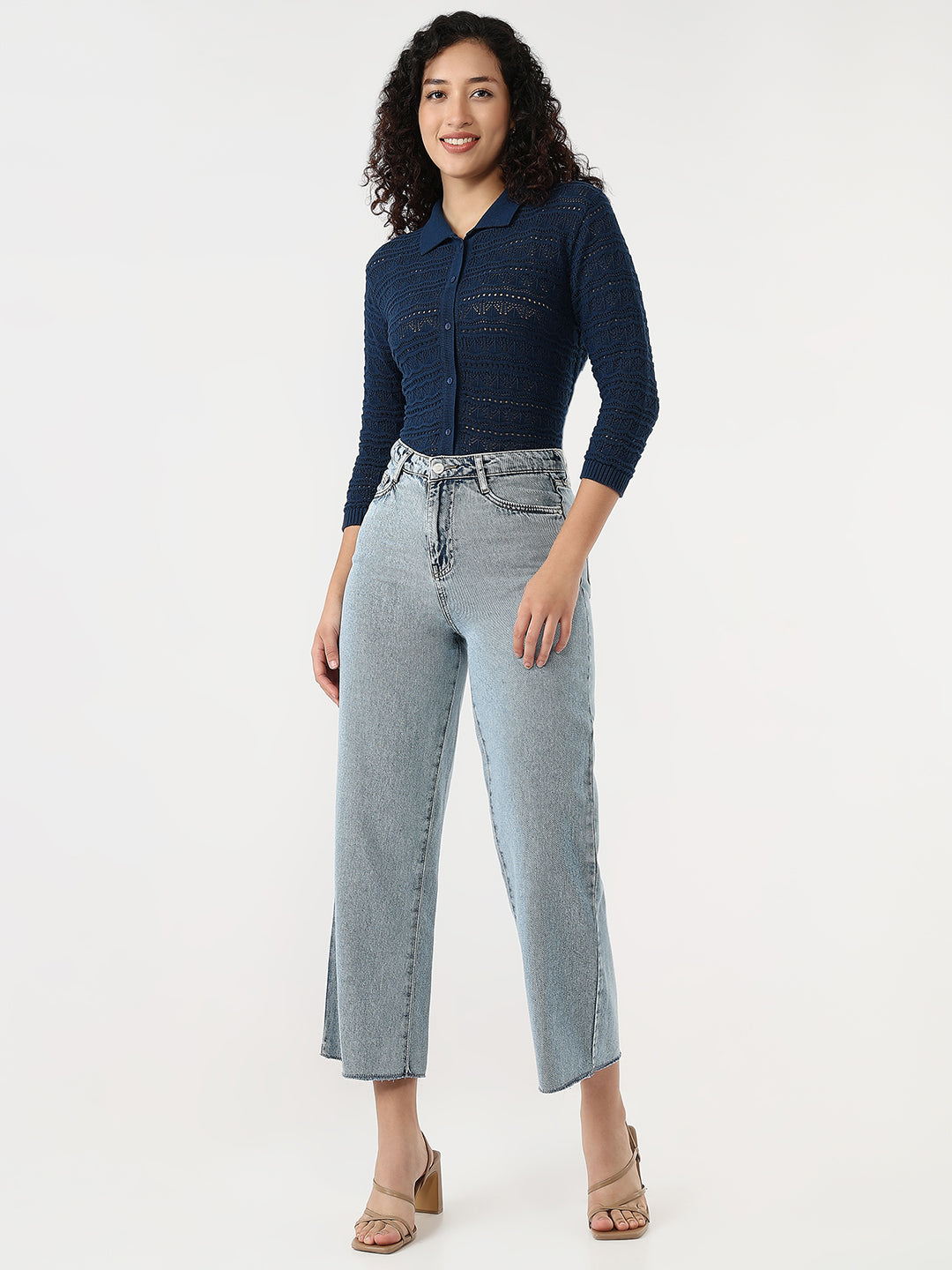 Women Blue High-Rise Wide Leg Jeans