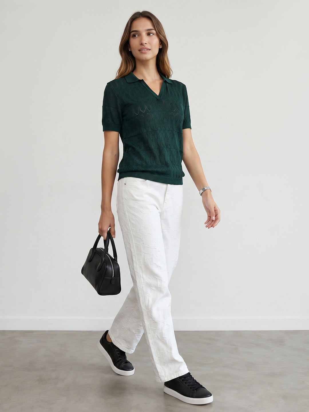 Women Bottle Green Ponitelle Top