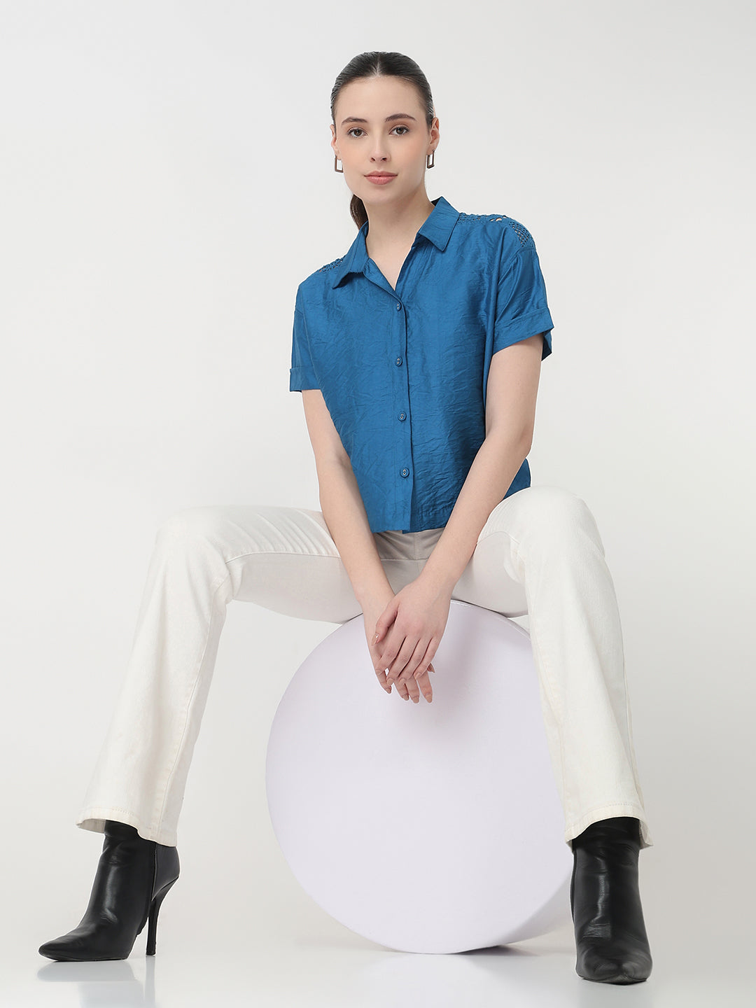 Women Star Sapphire Slim Fit Crop Shirt