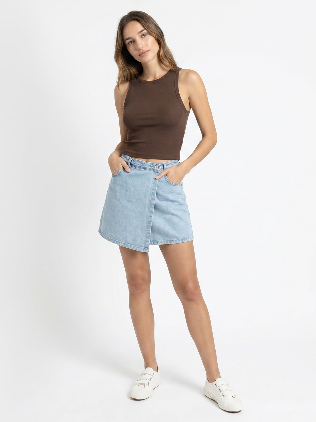 Women Light Blue High-Rise Skorts
