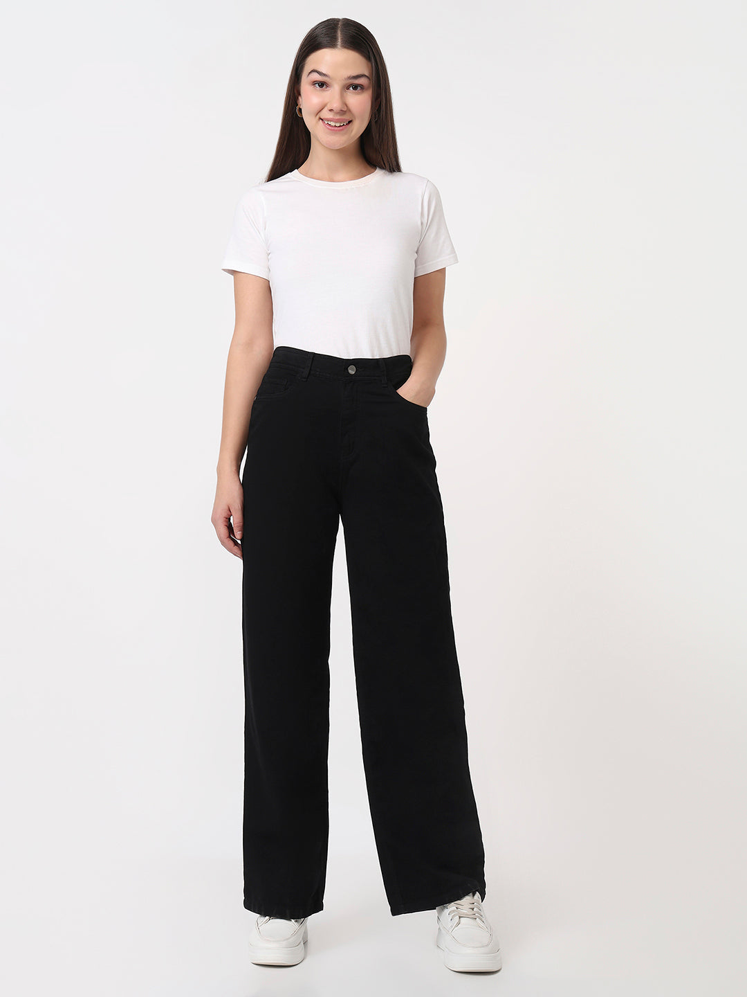 Women Black High-Rise Wide Leg Jeans