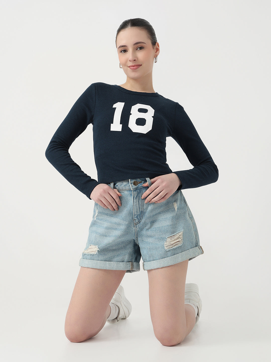 Women Airforce Rib Slim Fit Genz T-Shirt