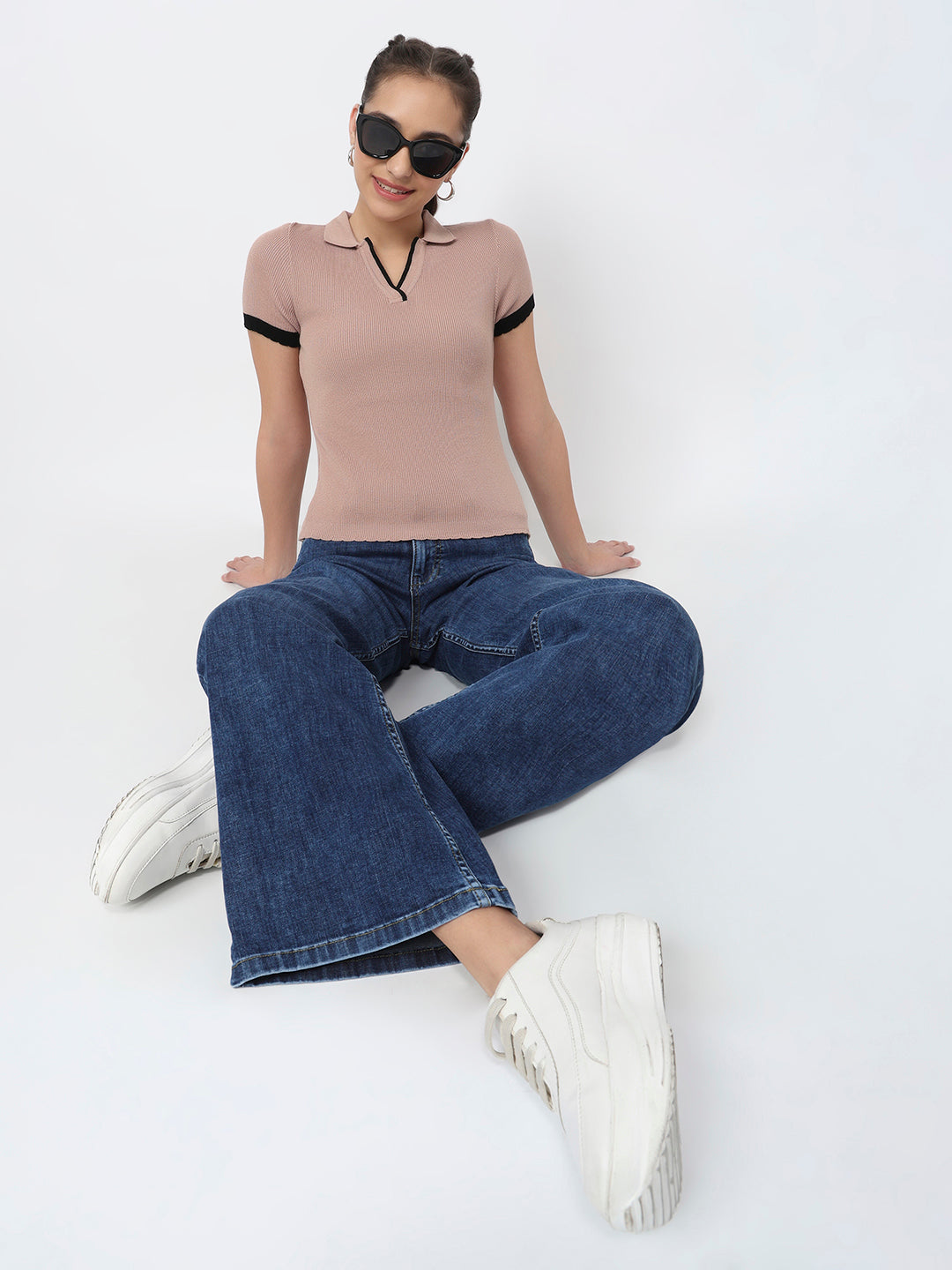 Women Beige Flat Knit