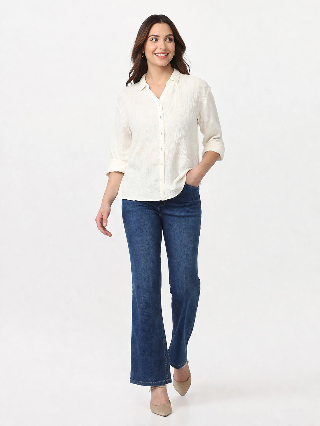 Women Blue High-Rise Flare Jeans