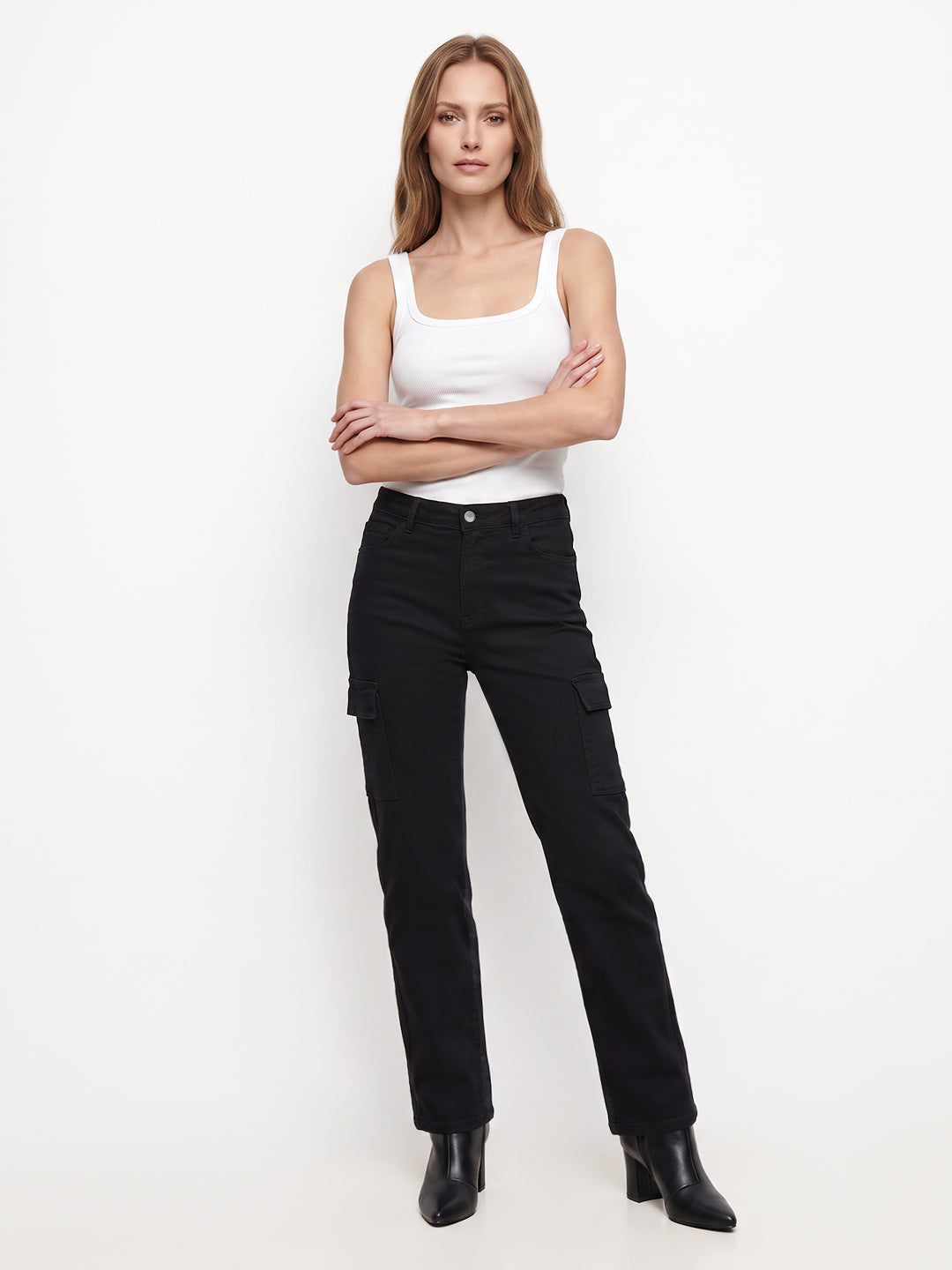 Women Black Mid-Rise Cargo