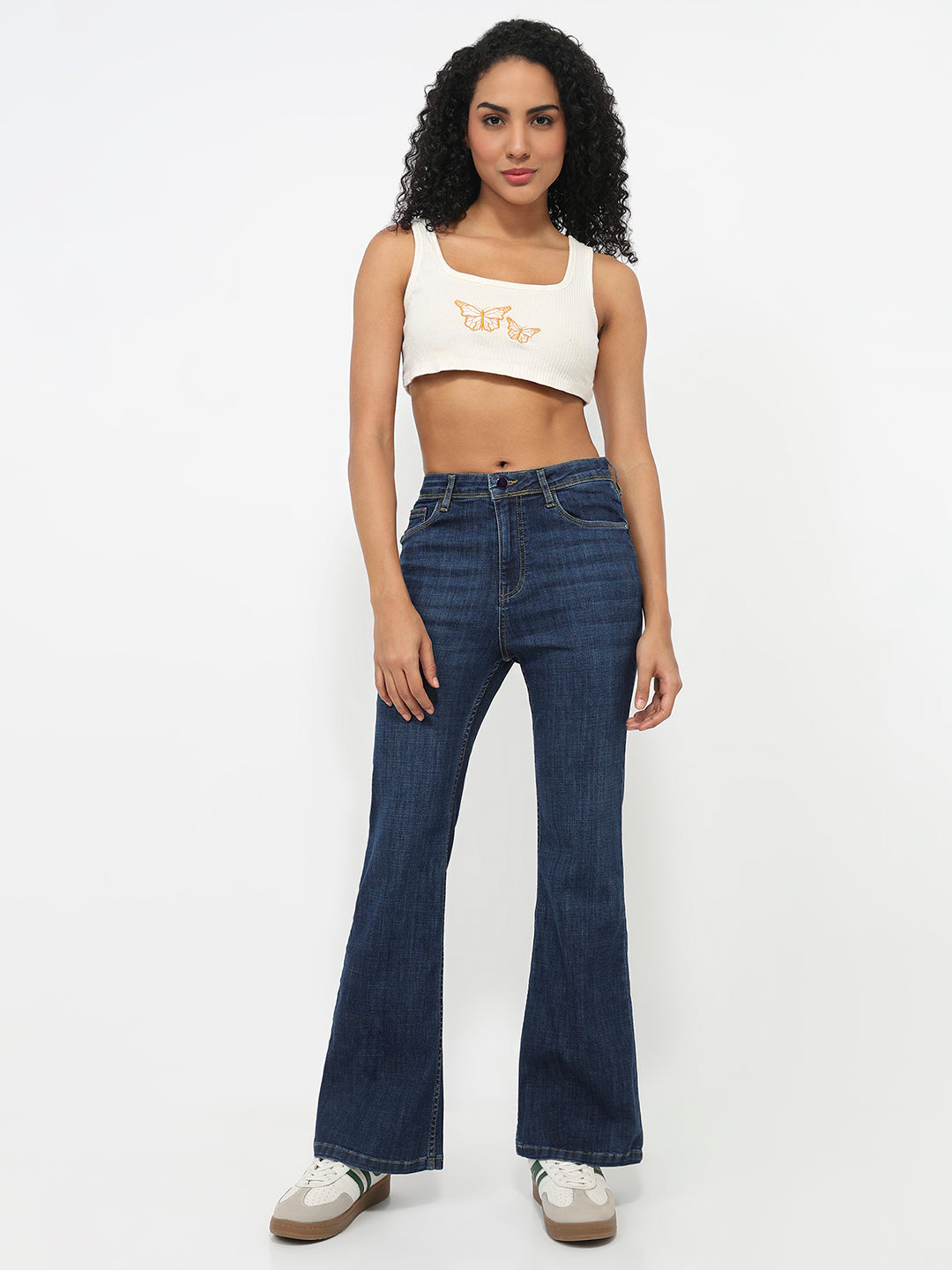 Women Dark Blue High-Rise Flare Jeans