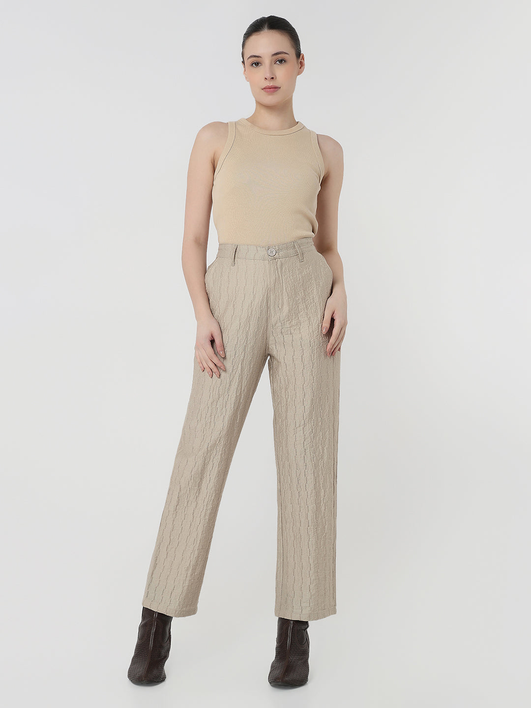 Women Pumice Stone Straight Fit Korean Pants