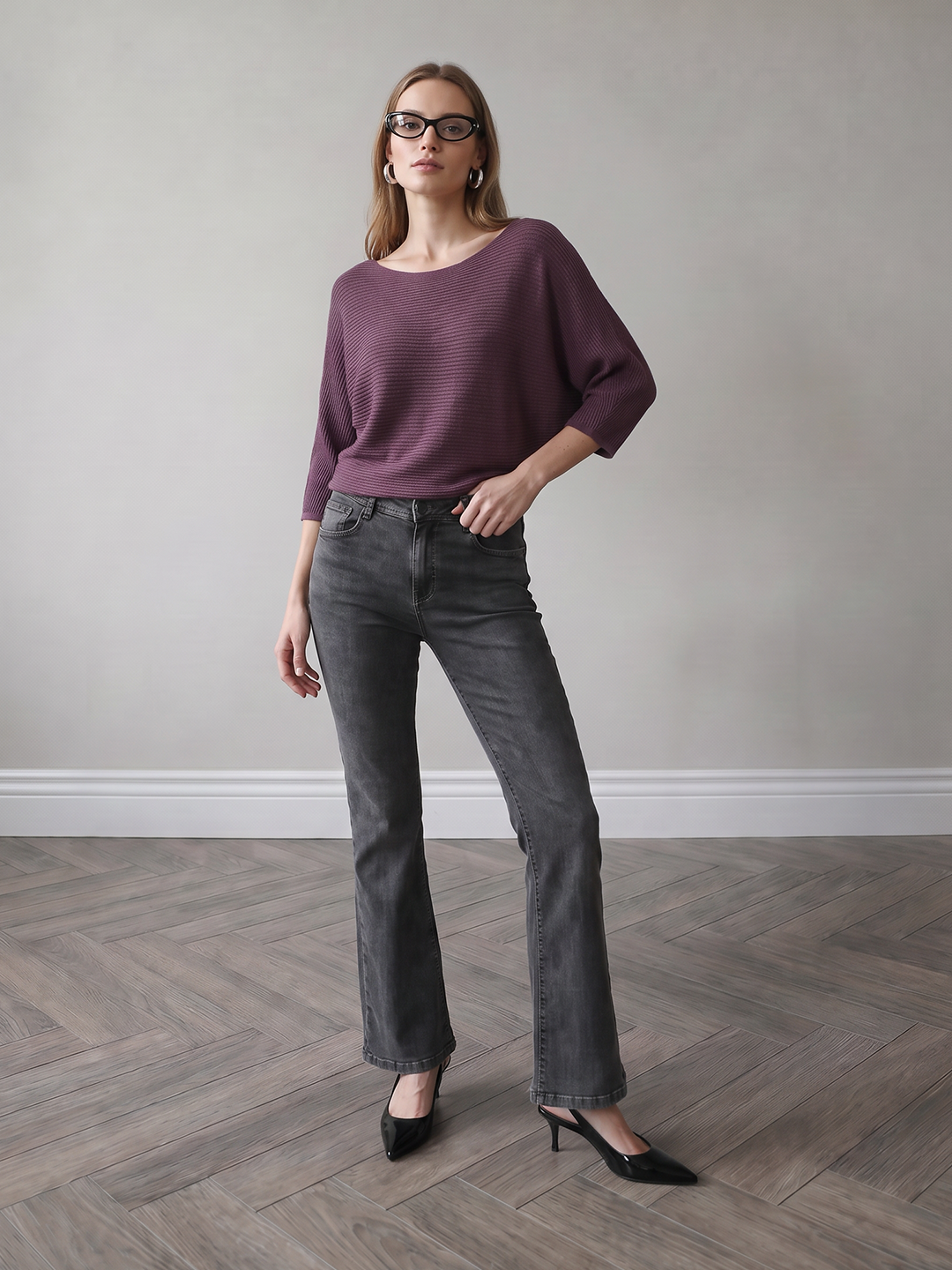 Women Mauve Batsleeve Top