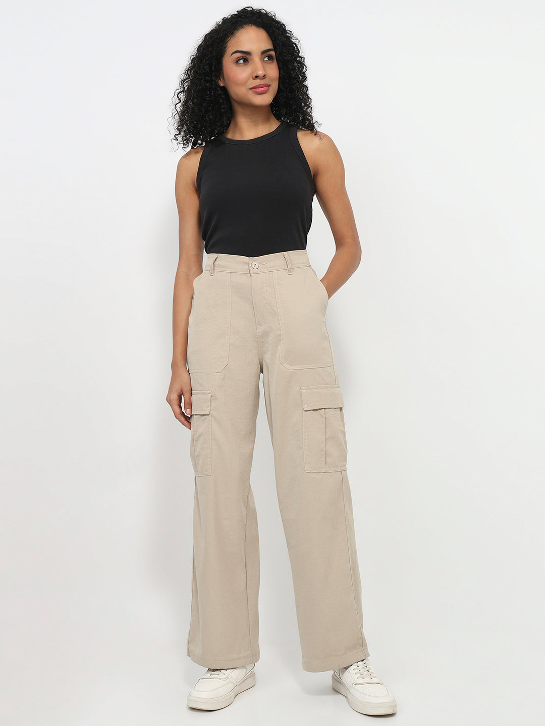 Women Beige Mid-Rise Cargo
