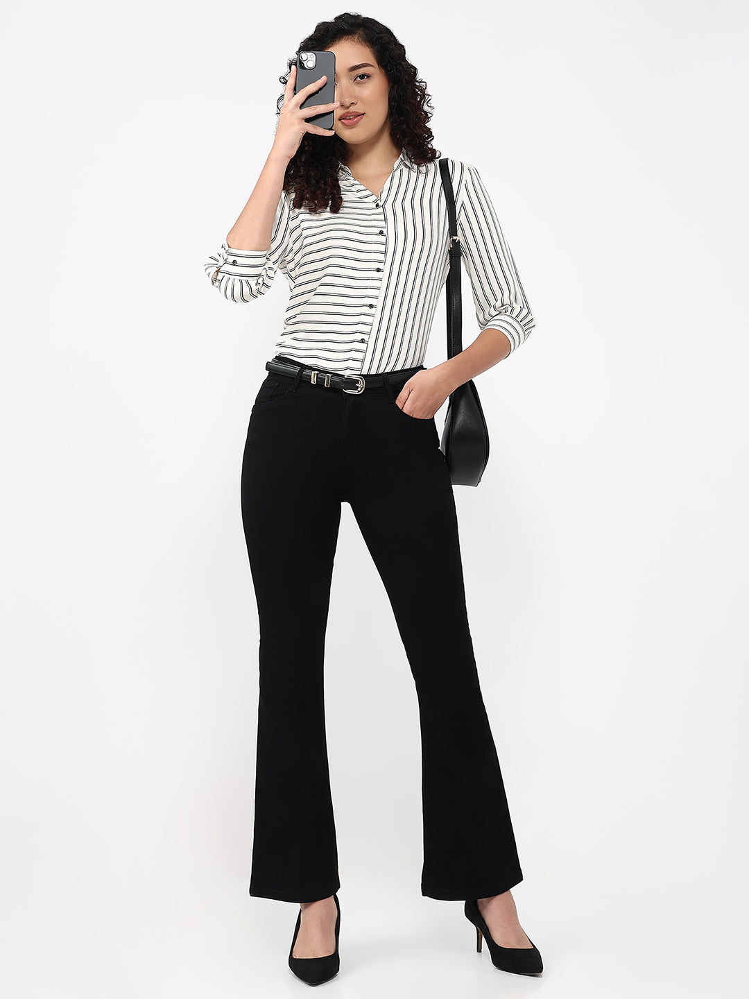 Women Black High-Rise Flare Jeans