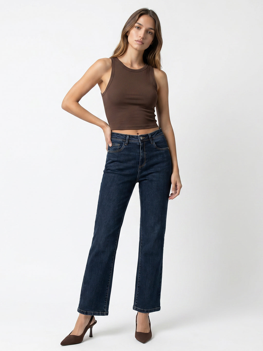 Women Blue High-Rise Crop Flare Jeans
