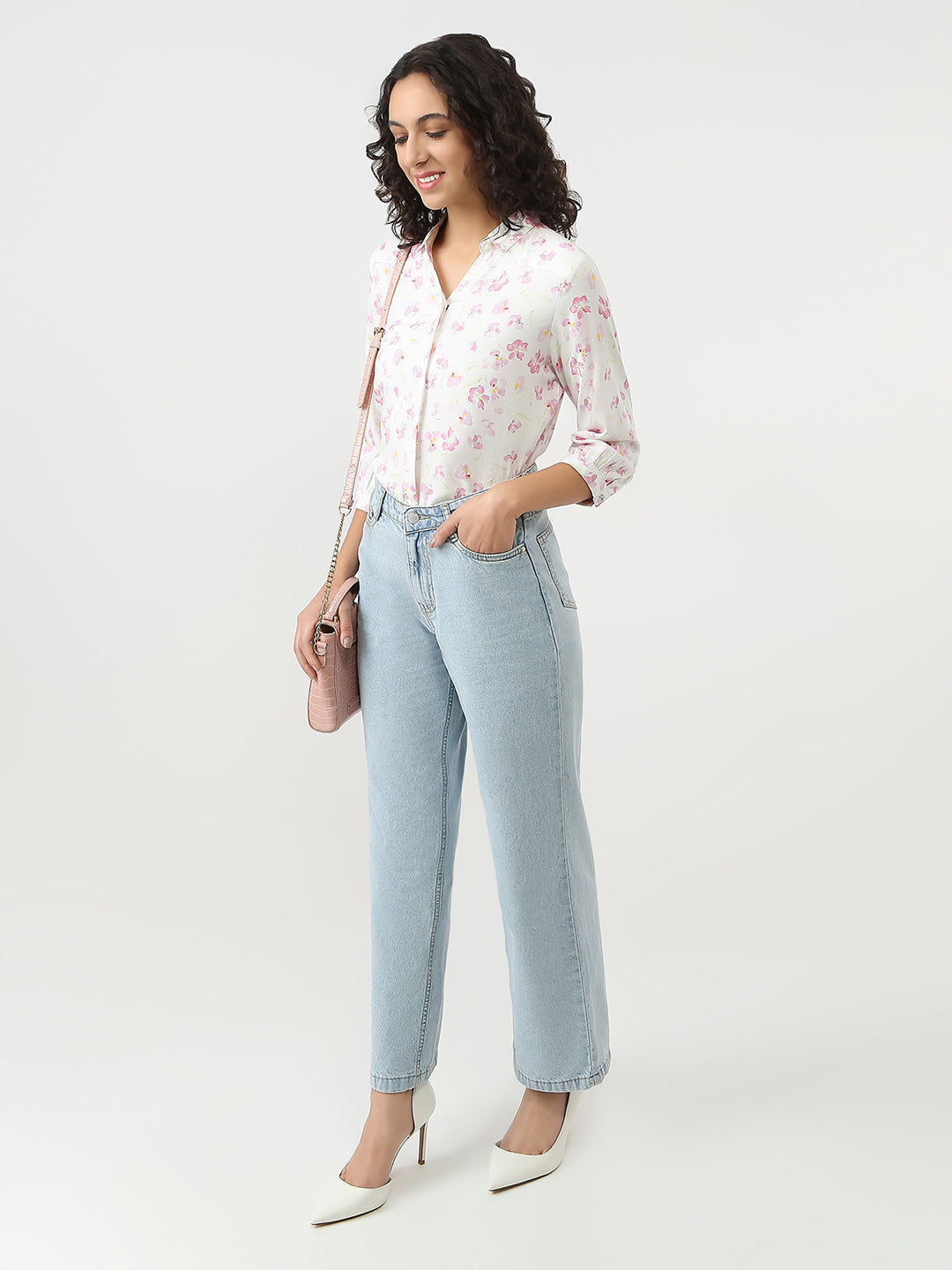 Women Pink Floral Print Shirt