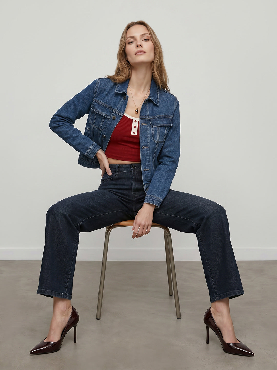 Women Slate Blue High-Rise Straight Fit Jeans