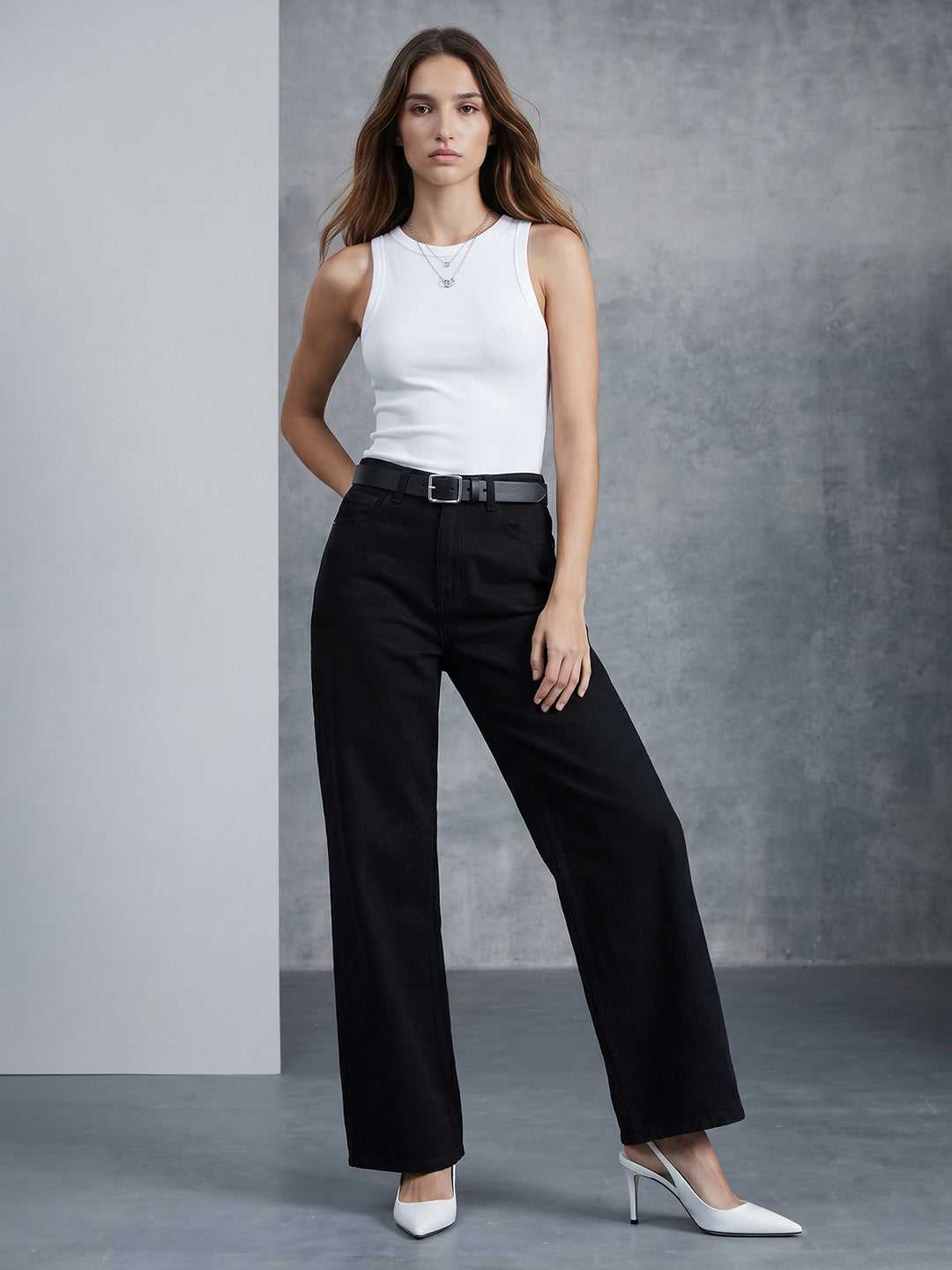 Women Black High-Rise Super Wide Leg Jeans