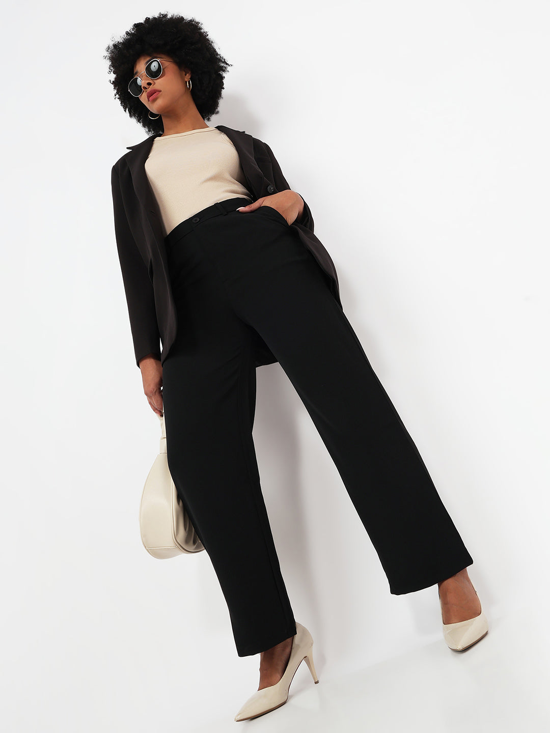 Women Black Wide Leg Korean Pants