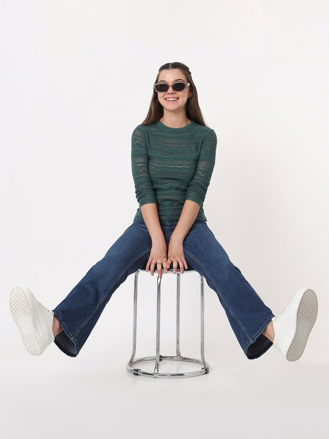 Women Dark Blue High-Rise Flare Jeans