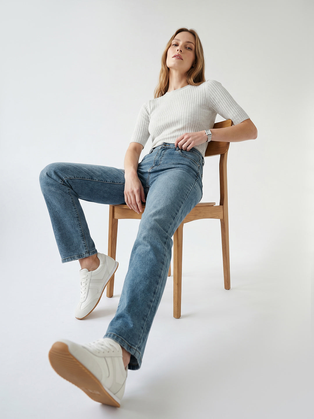 Women Blue High-Rise Slim Straight Fit Jeans