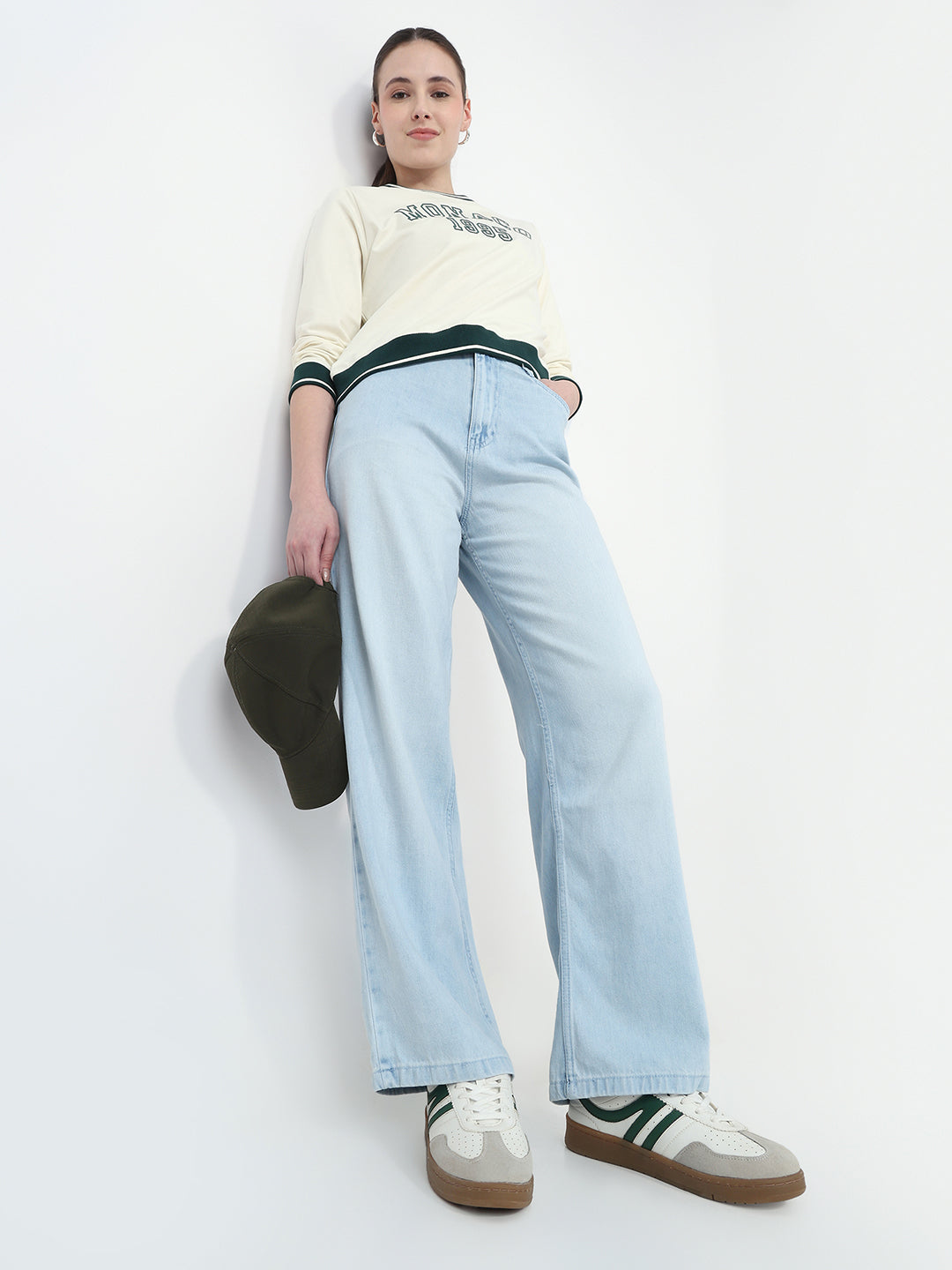 Women Light Blue High-Rise Wide Leg Jeans