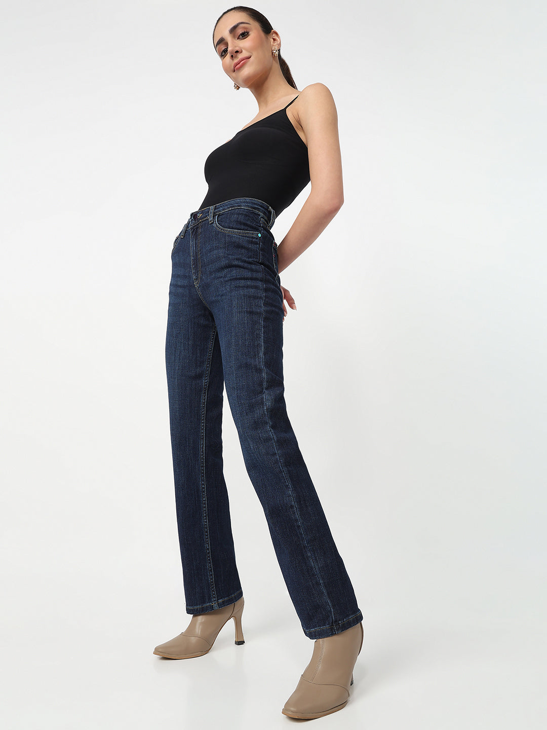 Women Dark Blue High-Rise Slim Straight Fit Jeans