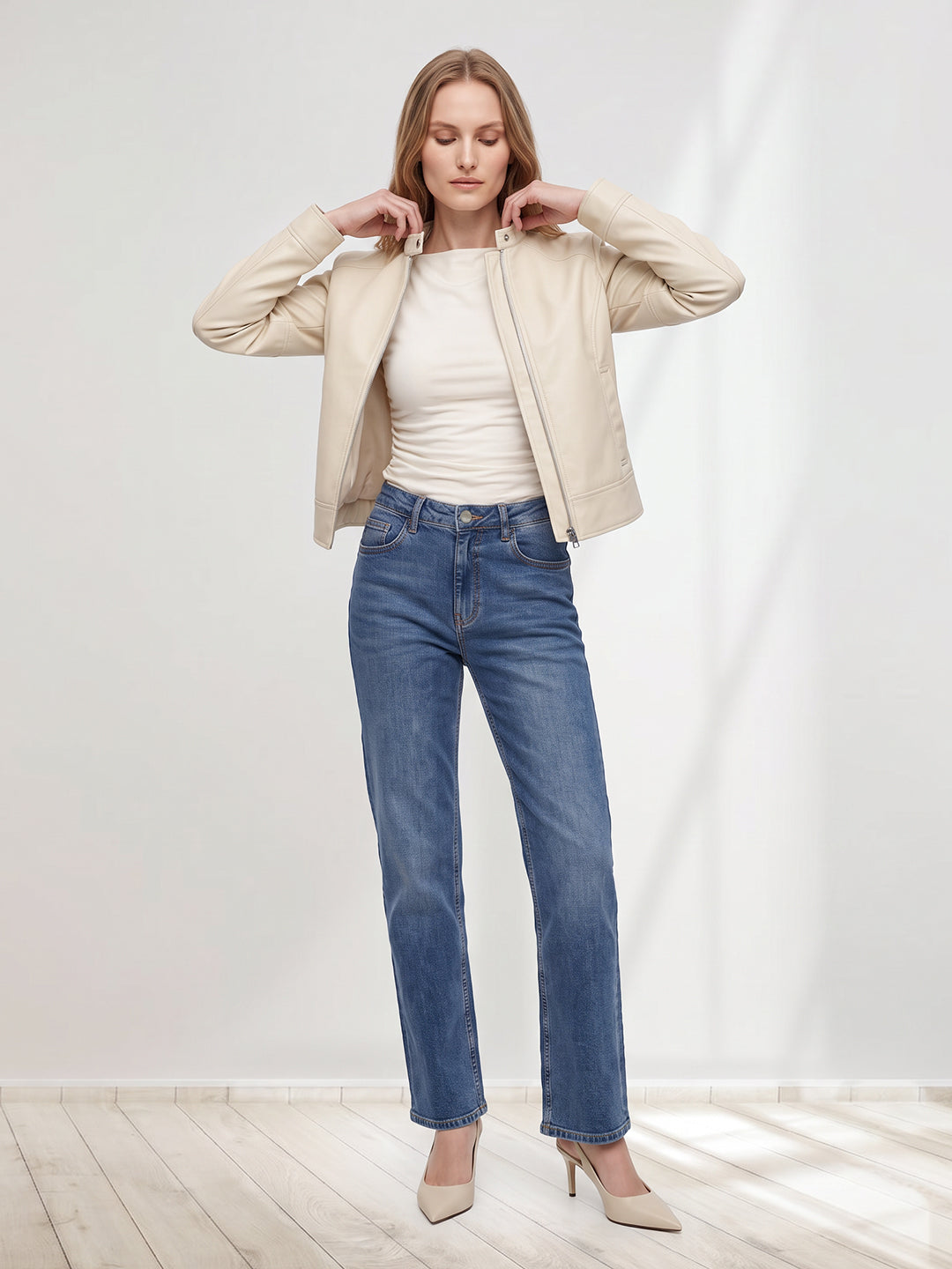 Women Blue High-Rise Slim Straight Fit Jeans