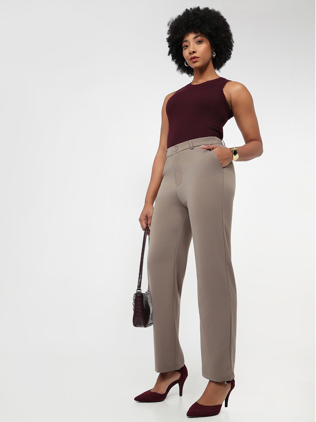Women Stone High-Rise Straight Fit Korean Pants