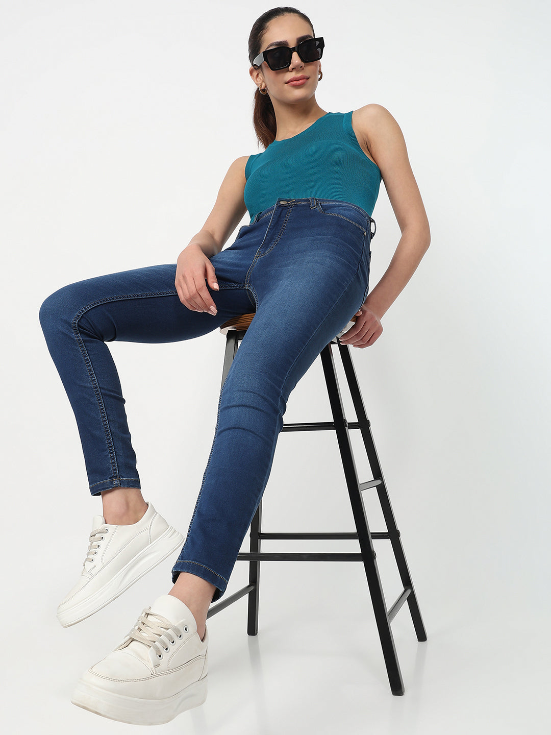 Women Dark Blue High-Rise Skinny Jeans