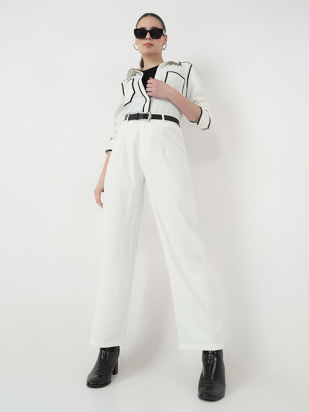 Women White High-Rise Straight Korean Pants