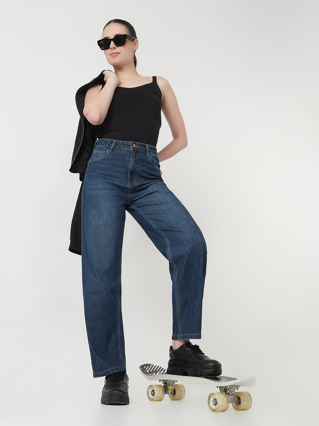Women Blue High-Rise Barrel Jeans