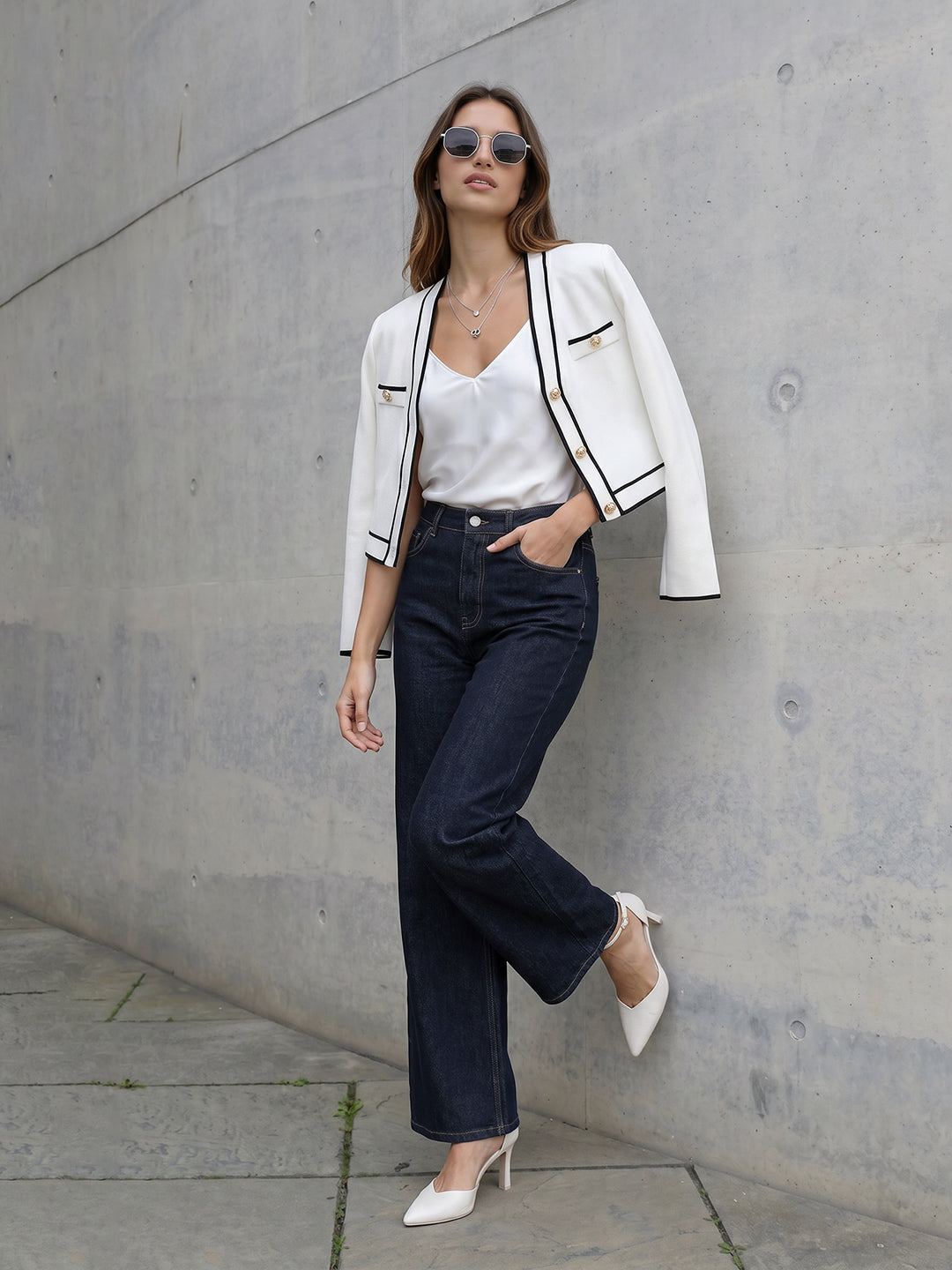 Women Dark Blue High-Rise Straight Fit Jeans