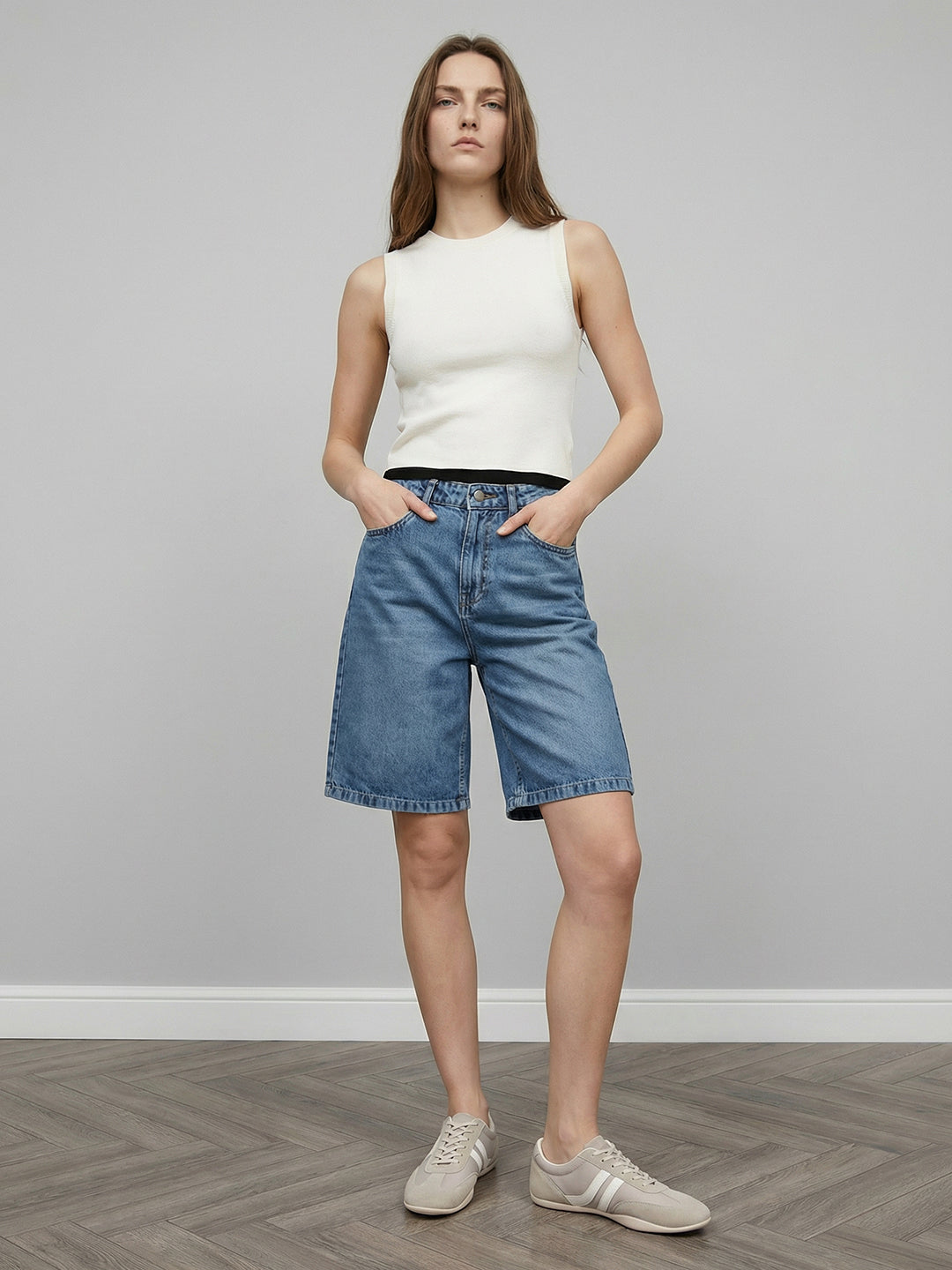 Women Blue High-Rise Baggy Shorts