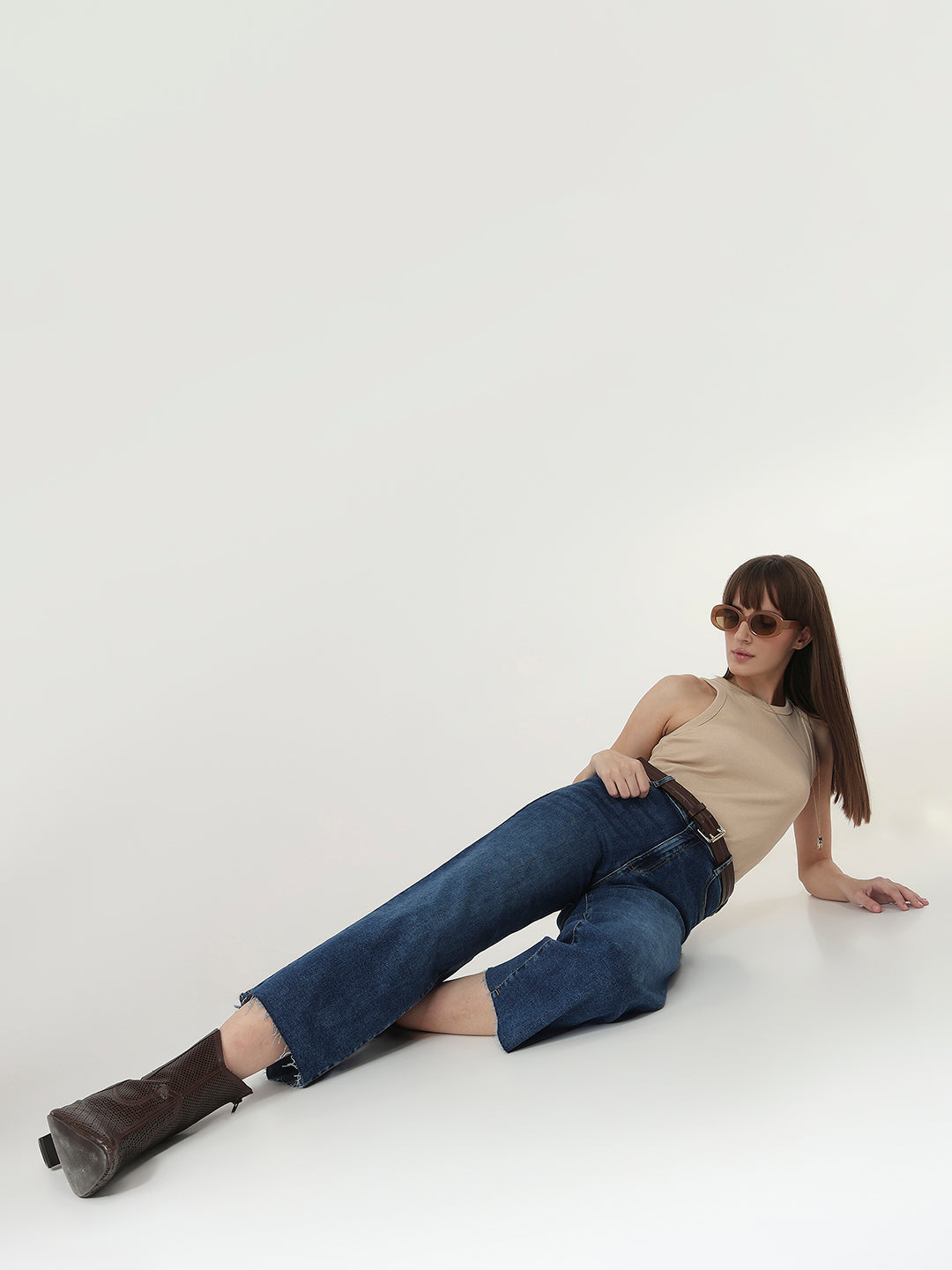 Women Blue Crop Wide Leg Jeans