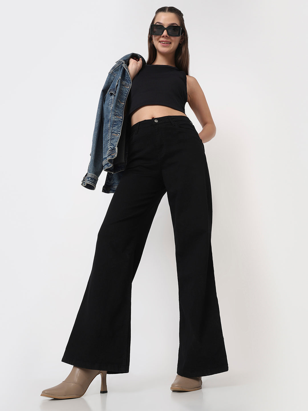 Black Super Wide Leg Jeans
