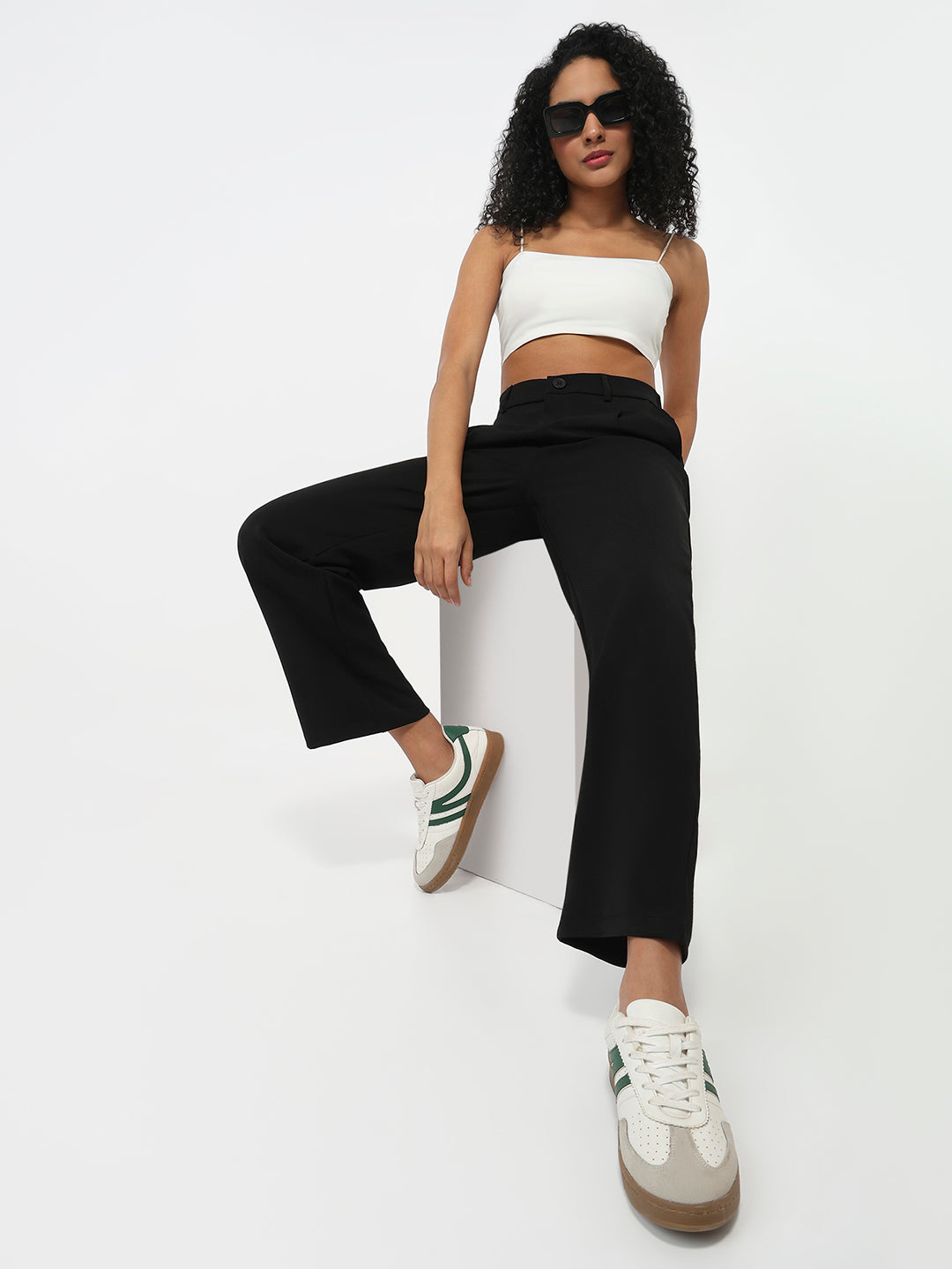 Women Black High-Rise Straight Fit Pants