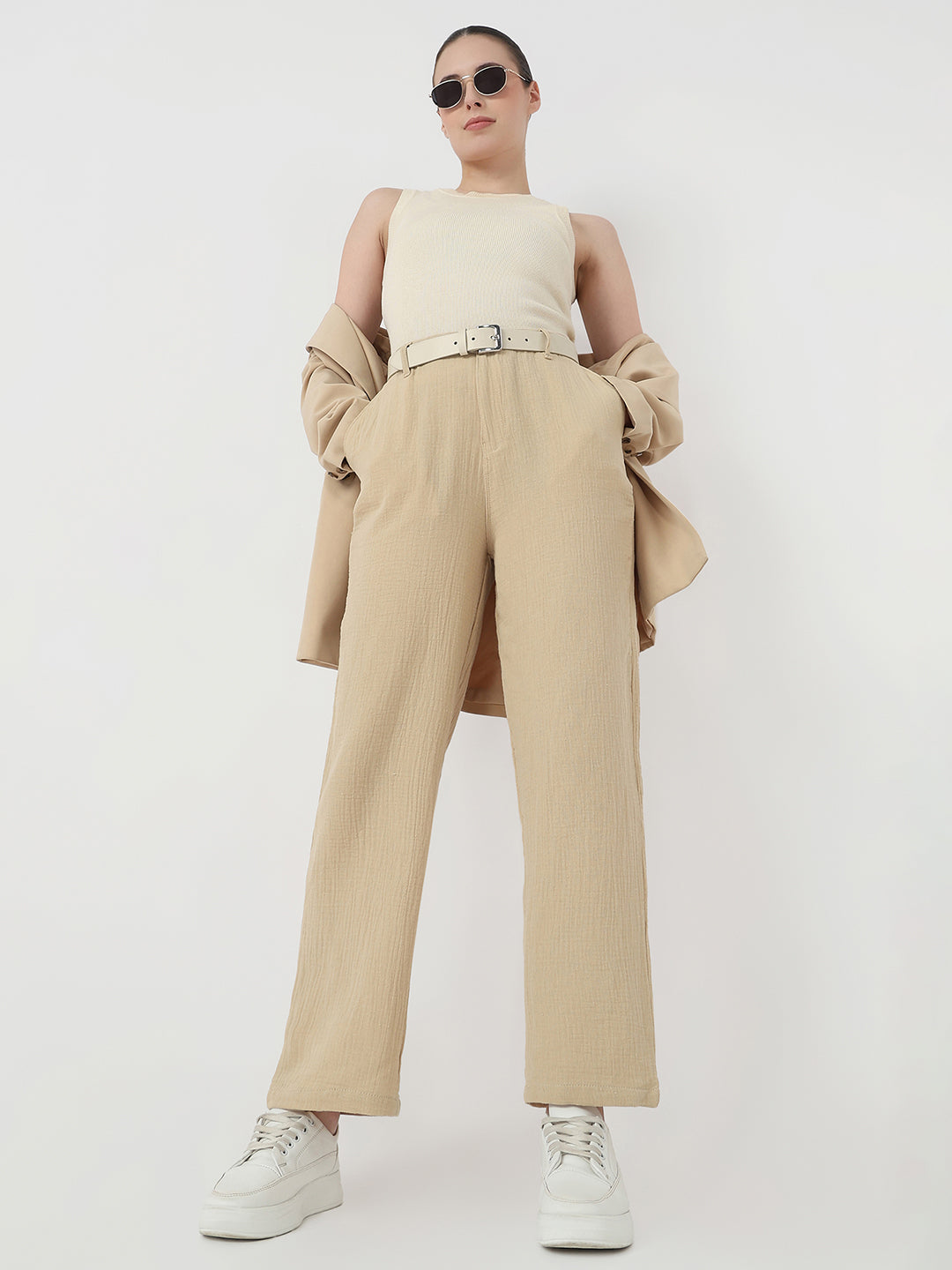 Women Oatmilk Straight Korean Pants