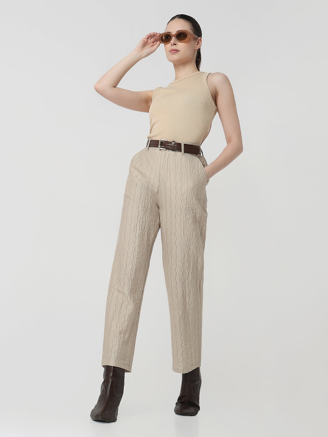 Women Pumice Stone Straight Fit Korean Pants