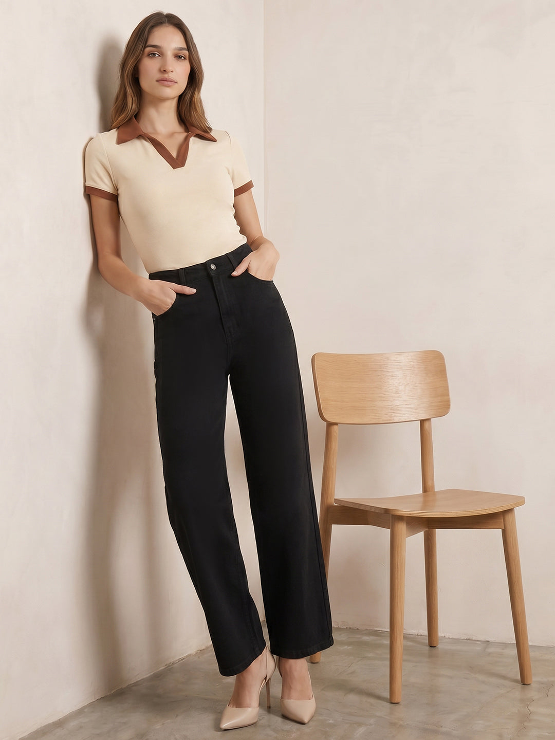 Women Black High-Rise Crop Wide Leg Jeans