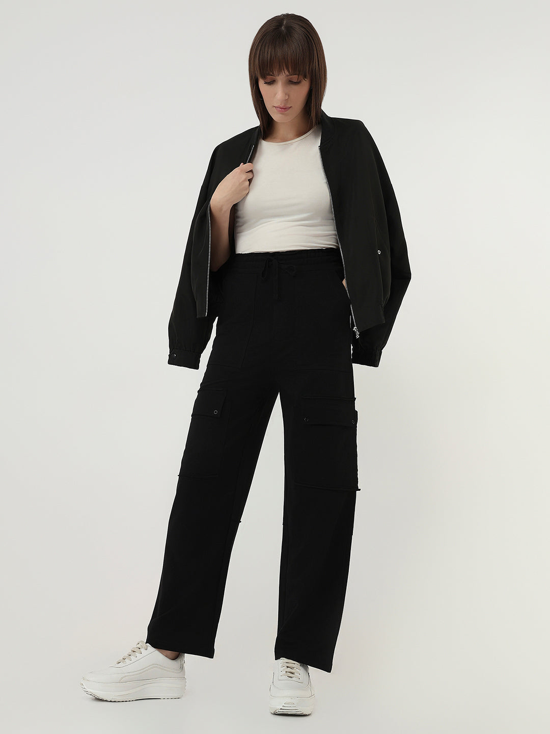 Women Black Mid-Rise Skinny Cargo