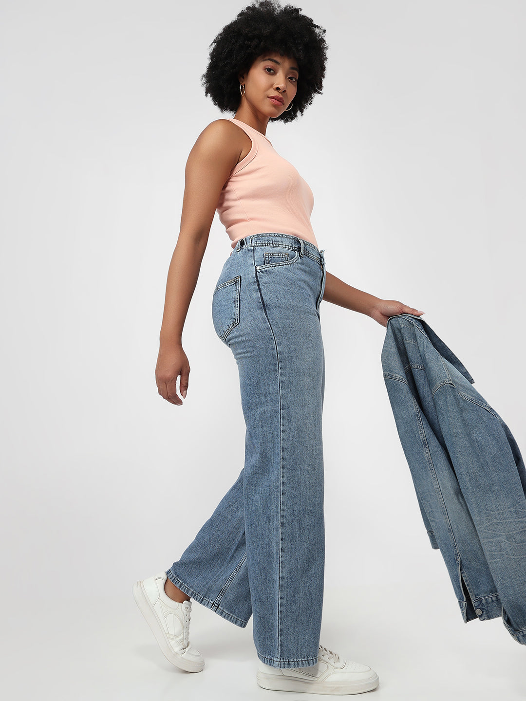 Women Blue Super Wide Leg Jeans