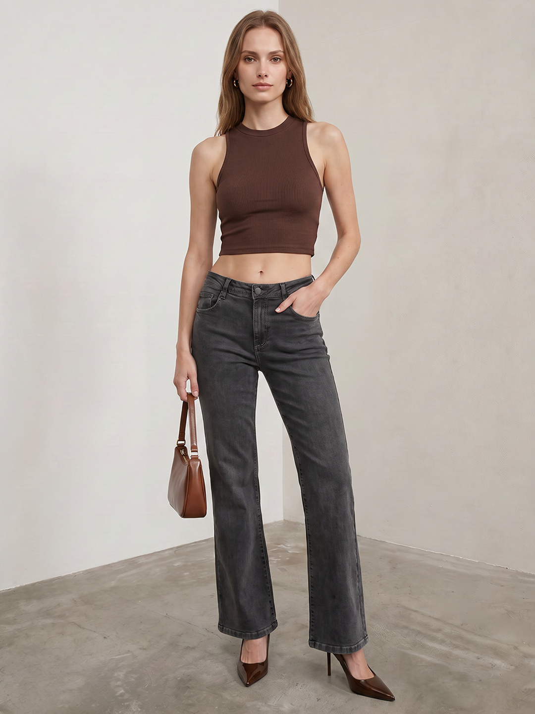 Women Grey High-Rise Flare Jeans