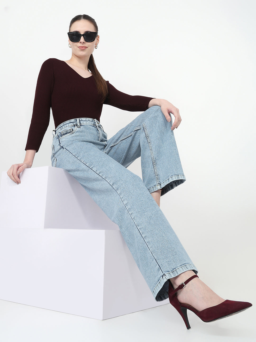 Women Blue High-Rise Wide Leg Jeans