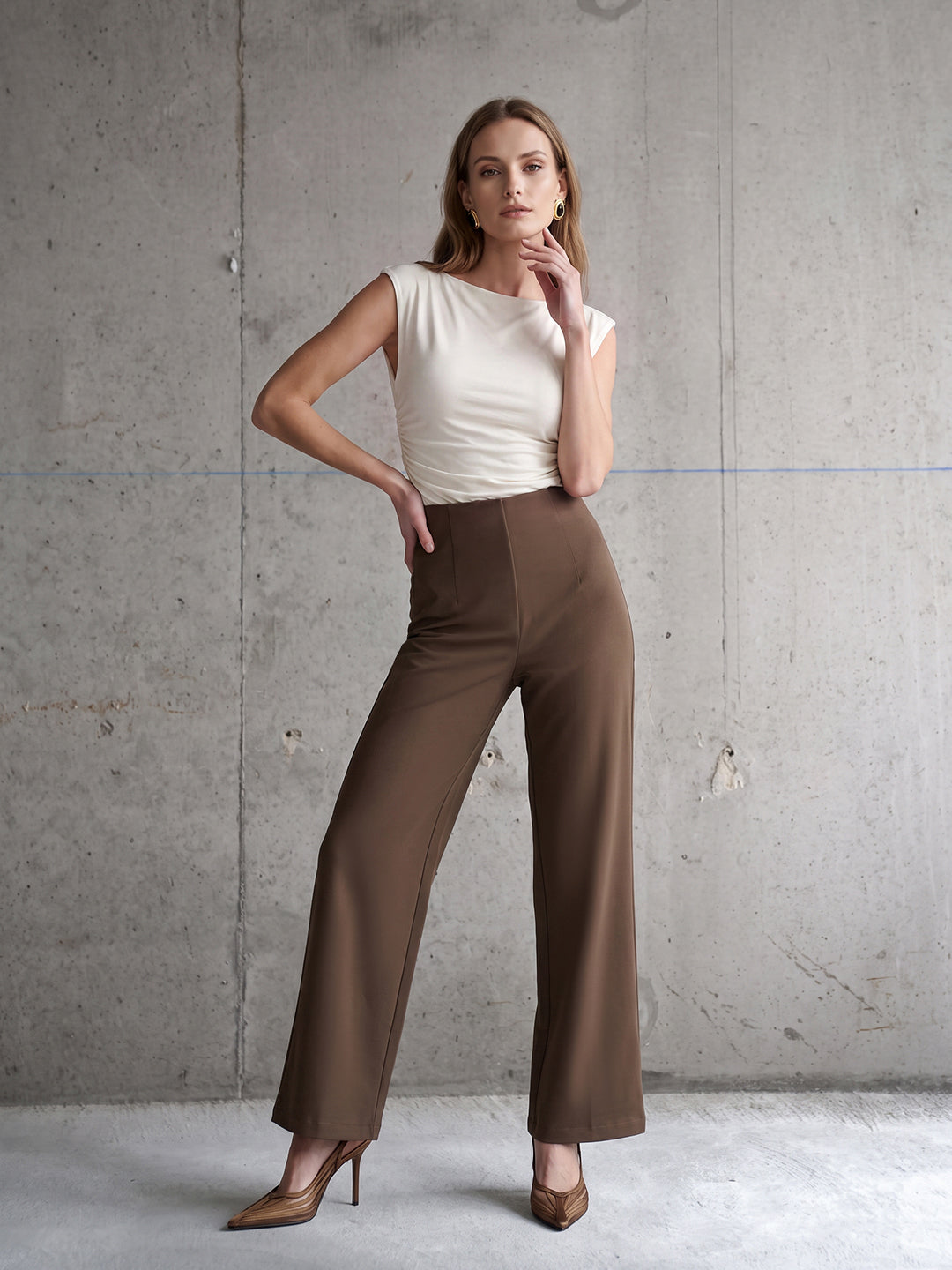 Women Brown Wide Leg Treggings