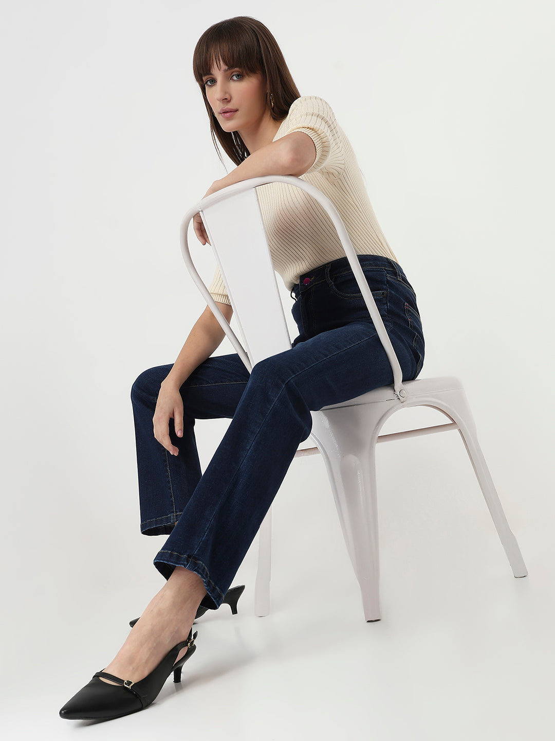 Women Dark Blue Slim Straight Jeans