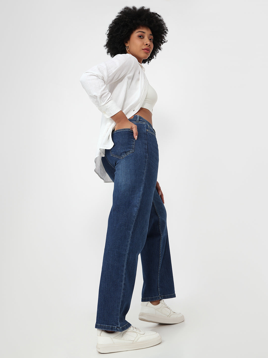 Women Blue High-Rise Wide Leg Jeans
