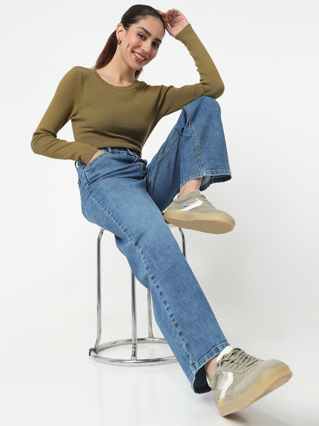 Women Blue High-Rise Straight Fit Jeans