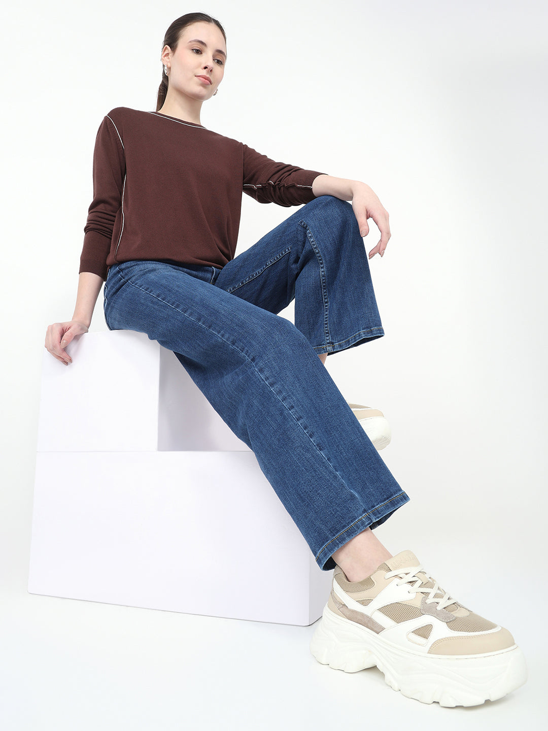 Women Blue High-Rise Wide Leg Jeans