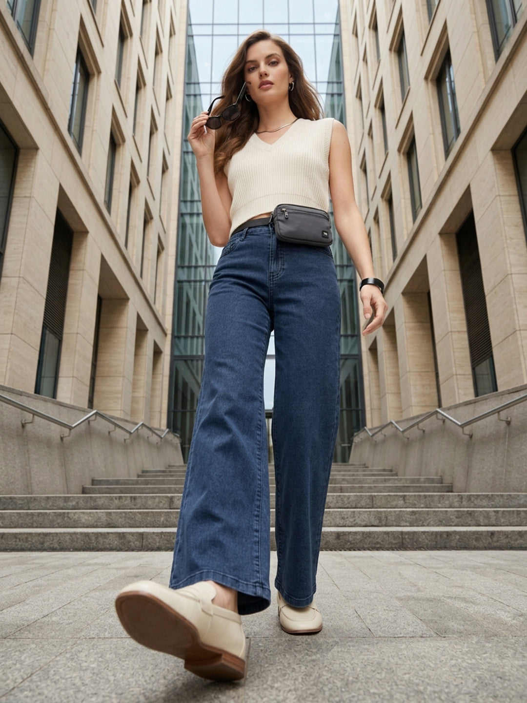 Slate Blue High-Rise Wide Leg Jeans