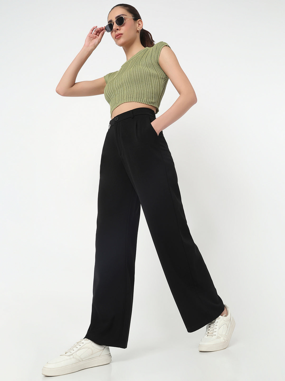Women Black High-Rise Wide Leg Pants
