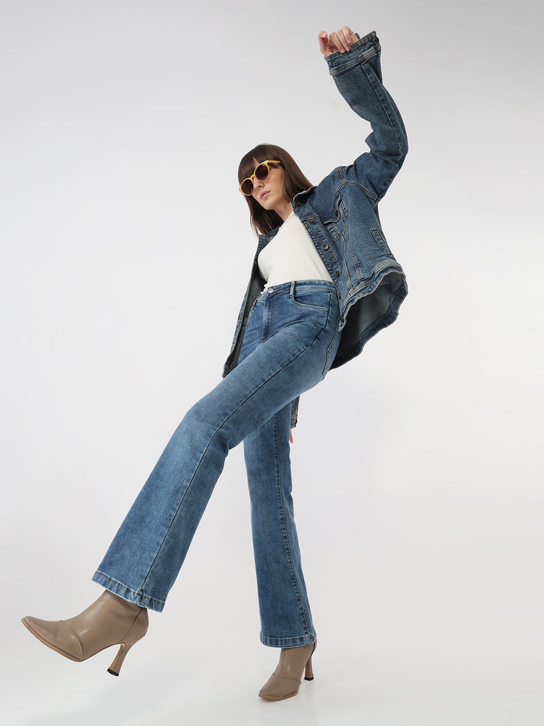 Women Blue High-Rise Mini Flare Jeans