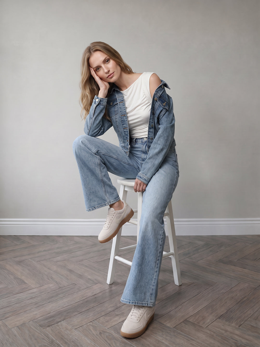 Women Light Blue High-Rise Super Wide Leg Jeans