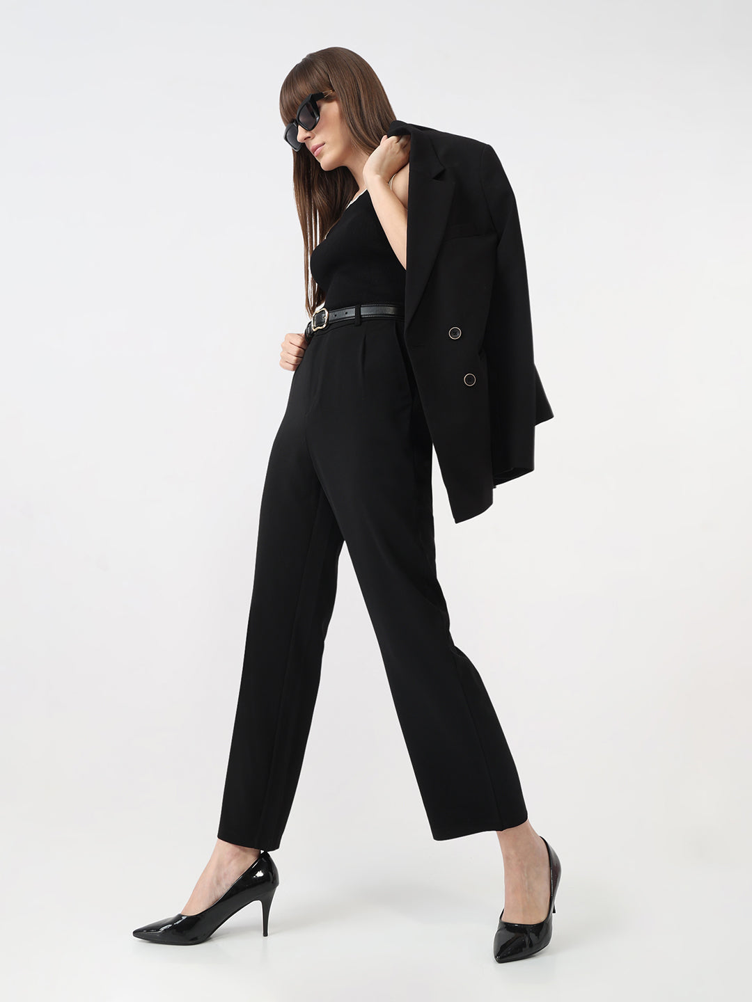 Women Black Loose Straight Fit Korean Pants